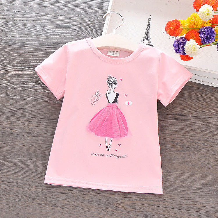 Girls short-sleeved cotton T-shirt
