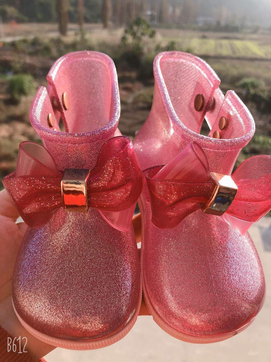 Children's Rain Boots With Solid Color Bows And Low Boots