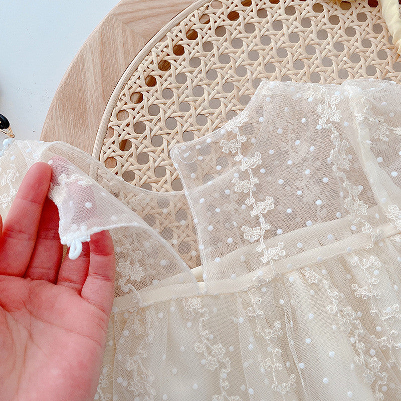 GIRLS Mesh Dress Lace Long Sleeve Dress