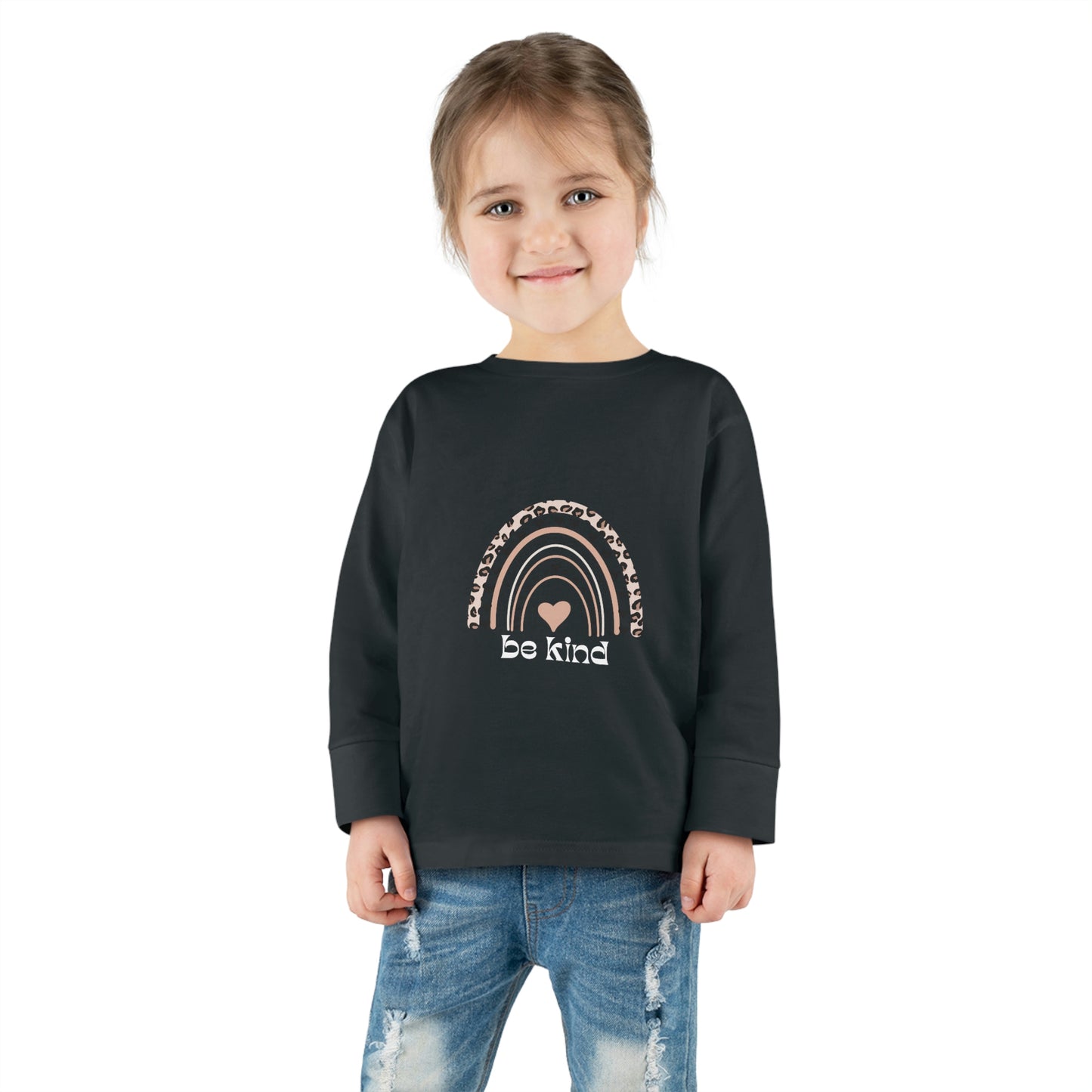 toddler long sleeve shirt be kind leopard rainbow-black
