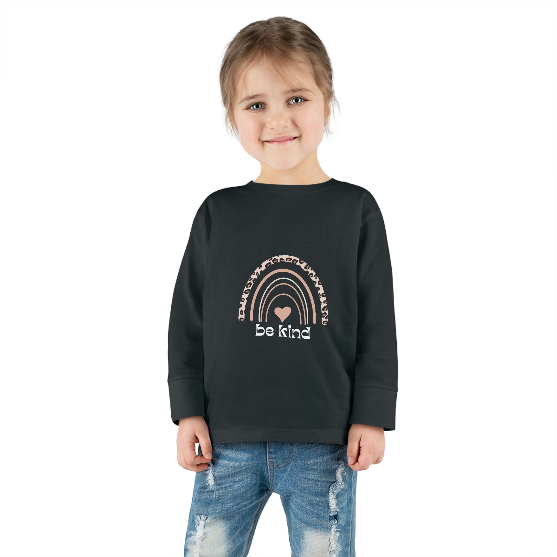 toddler long sleeve shirt be kind leopard rainbow-black