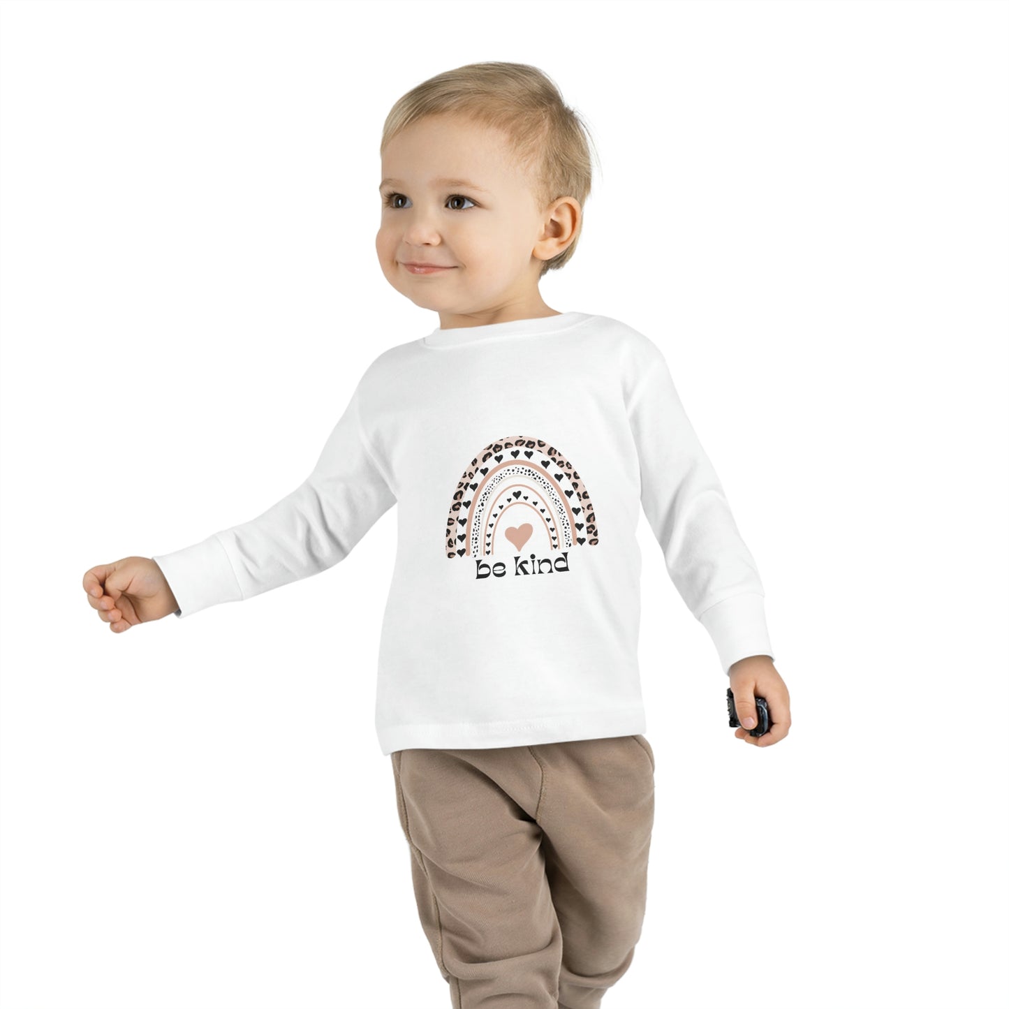 toddler long sleeve shirt be kind leopard rainbow-white
