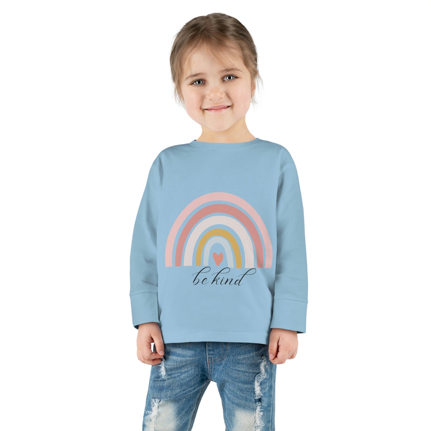 toddler-long-sleeve-shirt-be-kind-pink-rainbow-baby-blue
