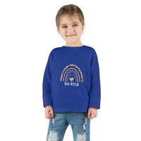 toddler long sleeve shirt be kind leopard rainbow-blue