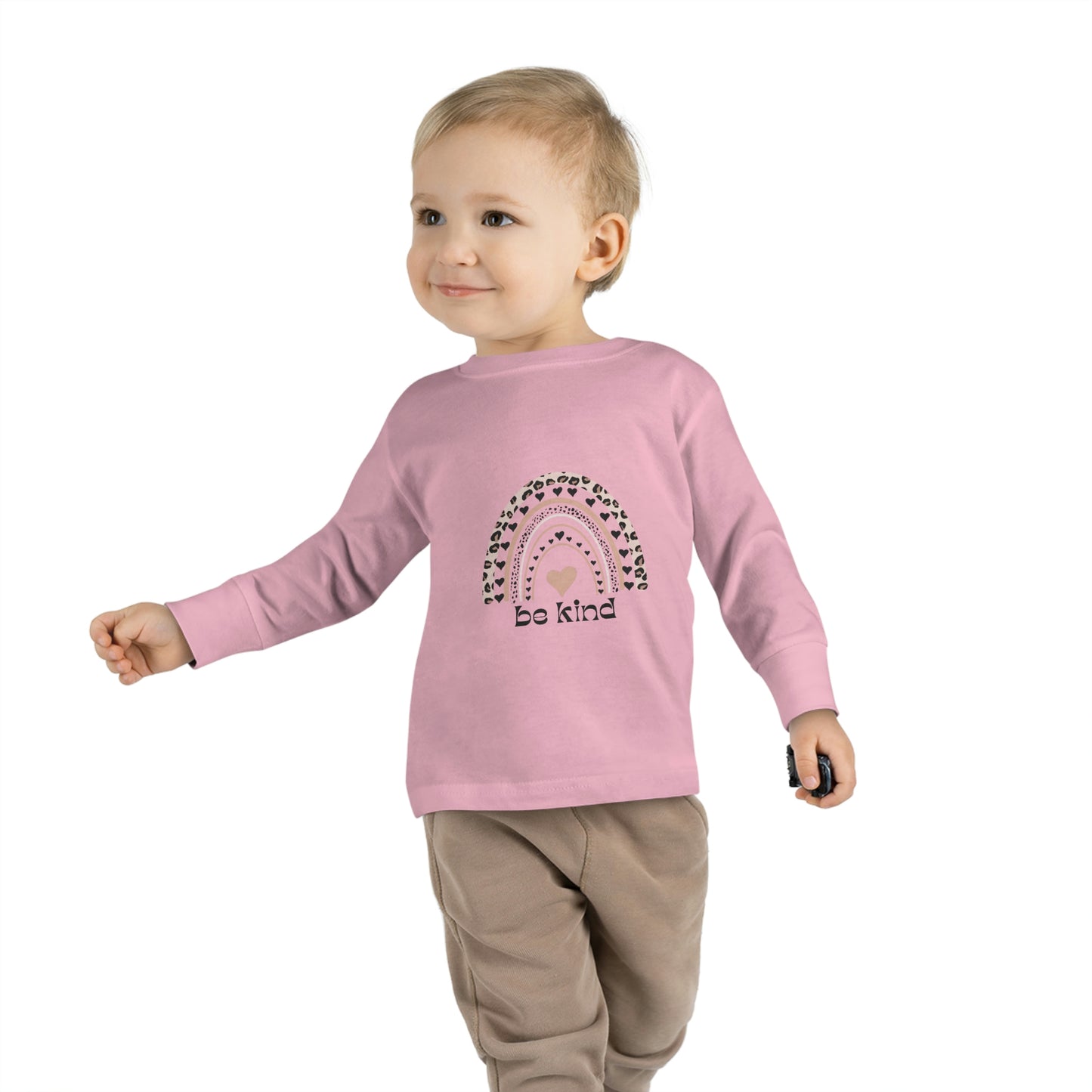 toddler long sleeve shirt be kind leopard rainbow-pink