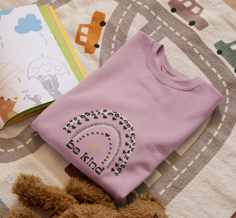 toddler long sleeve shirt be kind leopard rainbow-pink